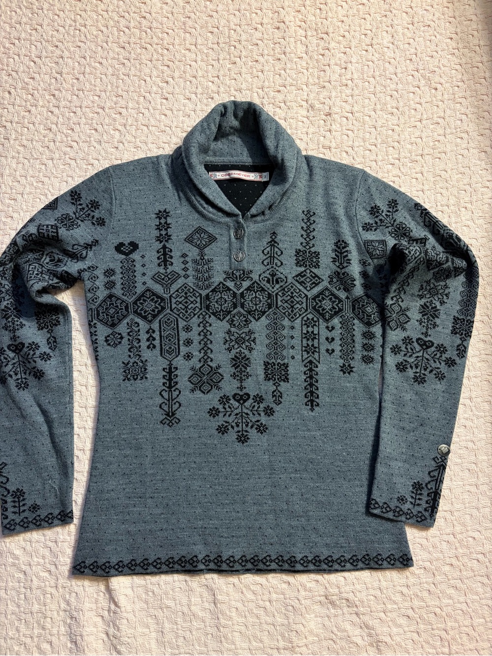 Obermeyer Gray Cowlneck Sweater with Black Nordic Motif